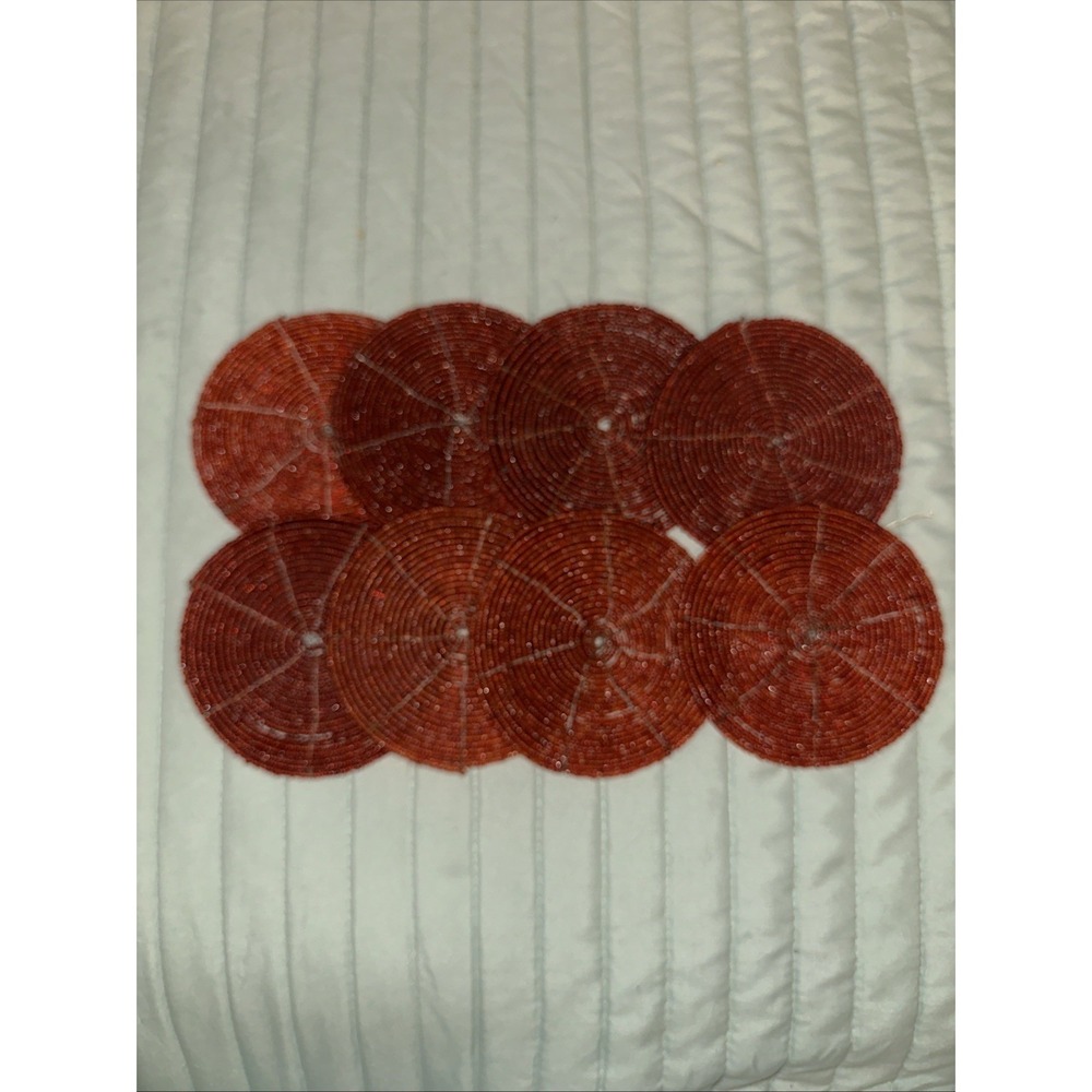 Set Of 8 Red Beaded Coasters Round Holiday